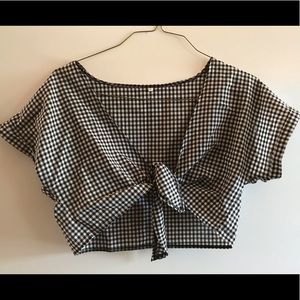 gingham front tie top